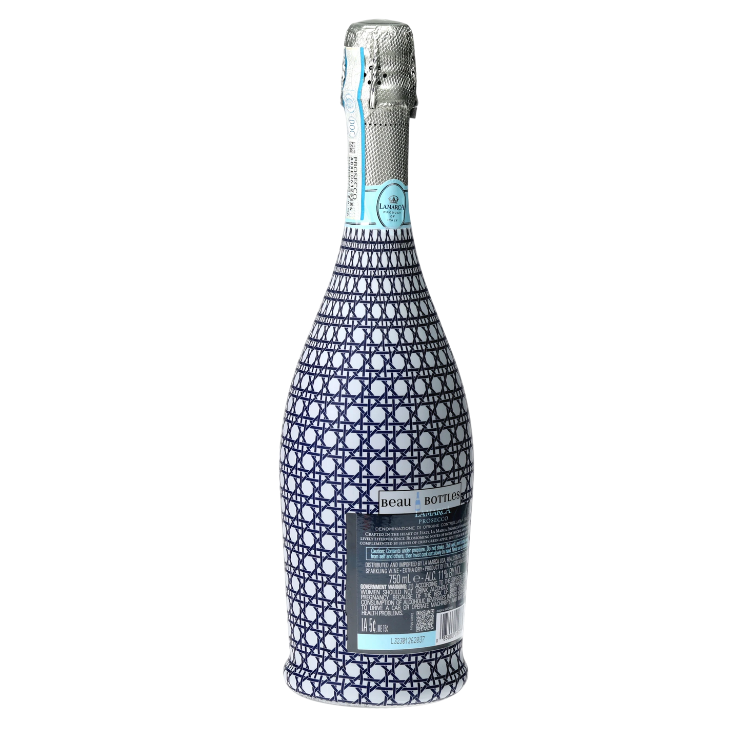 Navy & White Cane Prosecco Bottle Wrap