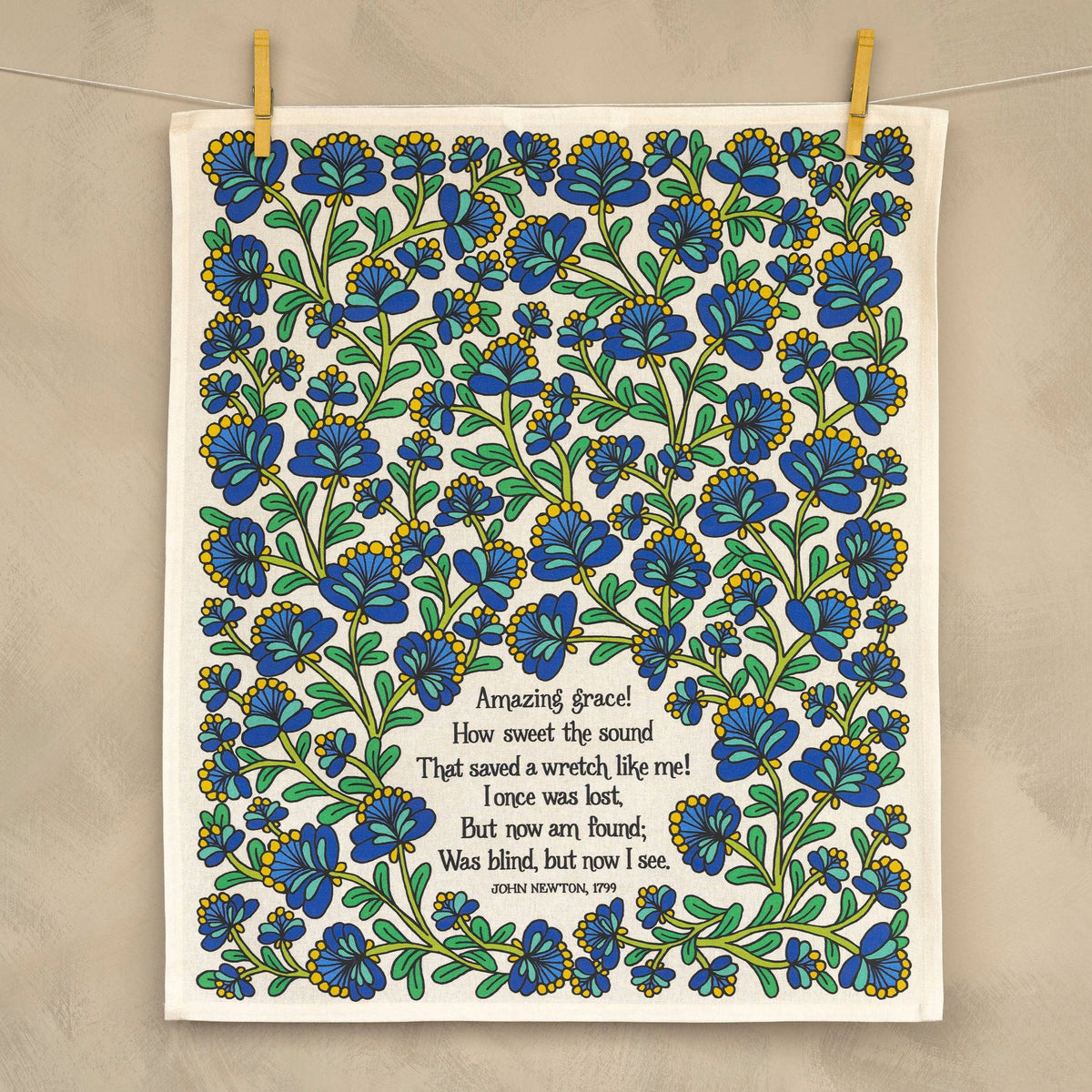 Amazing Grace Hymn Tea Towel - Full Color Cream