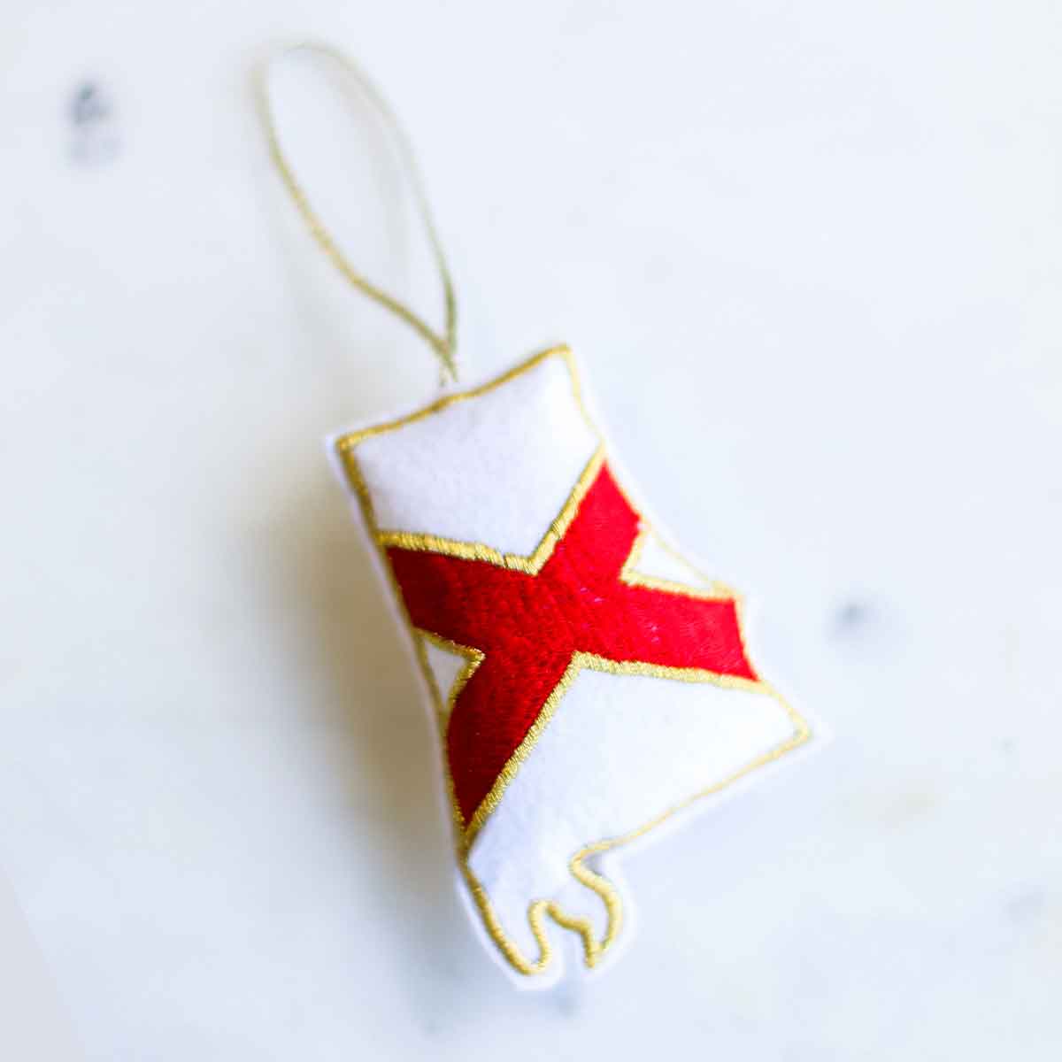 Embroidered Alabama Ornament   White/Red   2.5x3.5