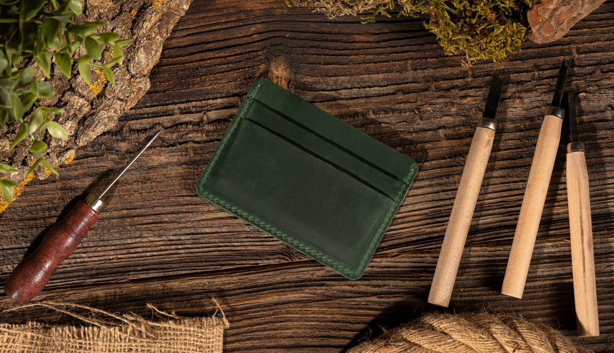 Leather Card Holder Wallet, Handmade Wallet for Men: Black