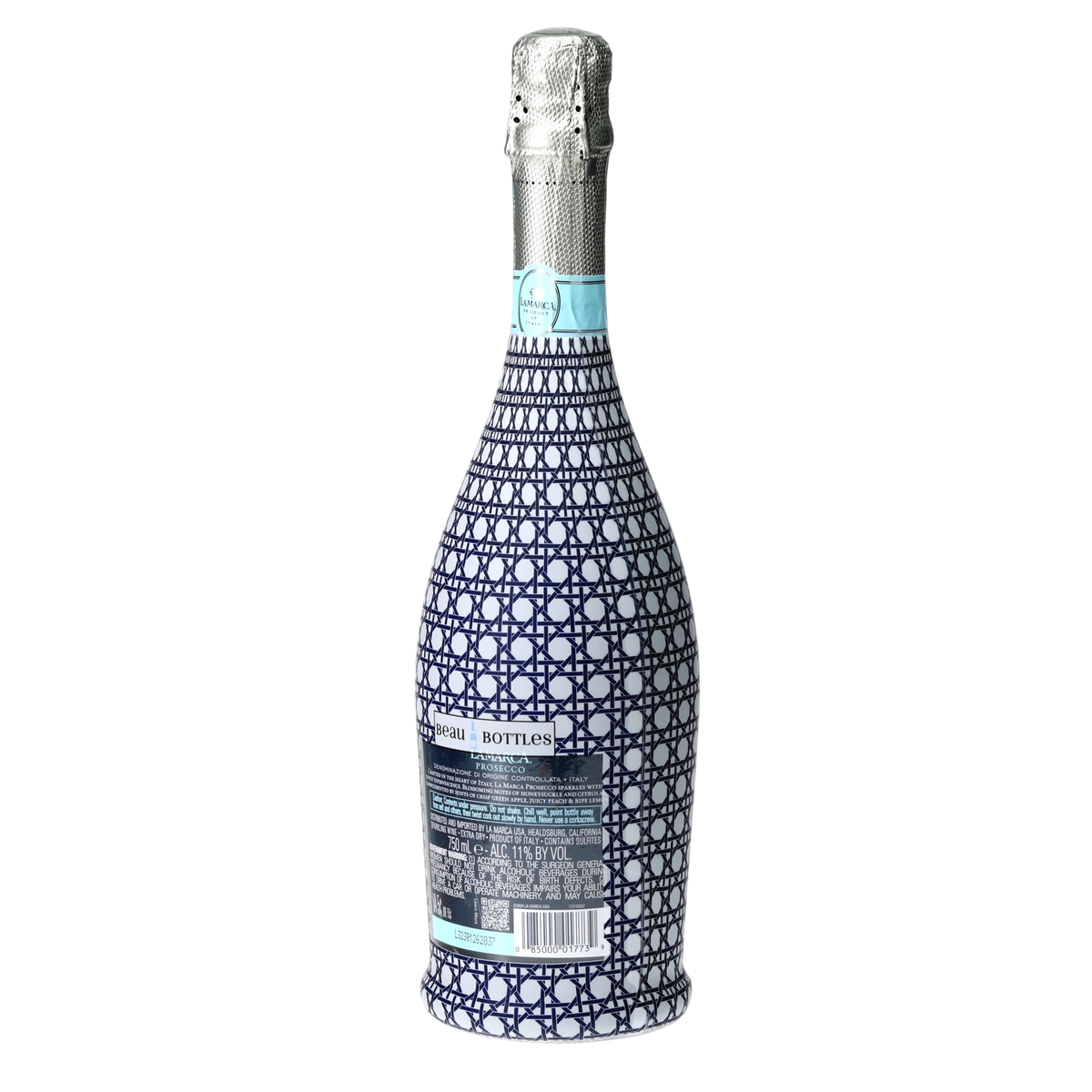 Navy & White Cane Prosecco Bottle Wrap