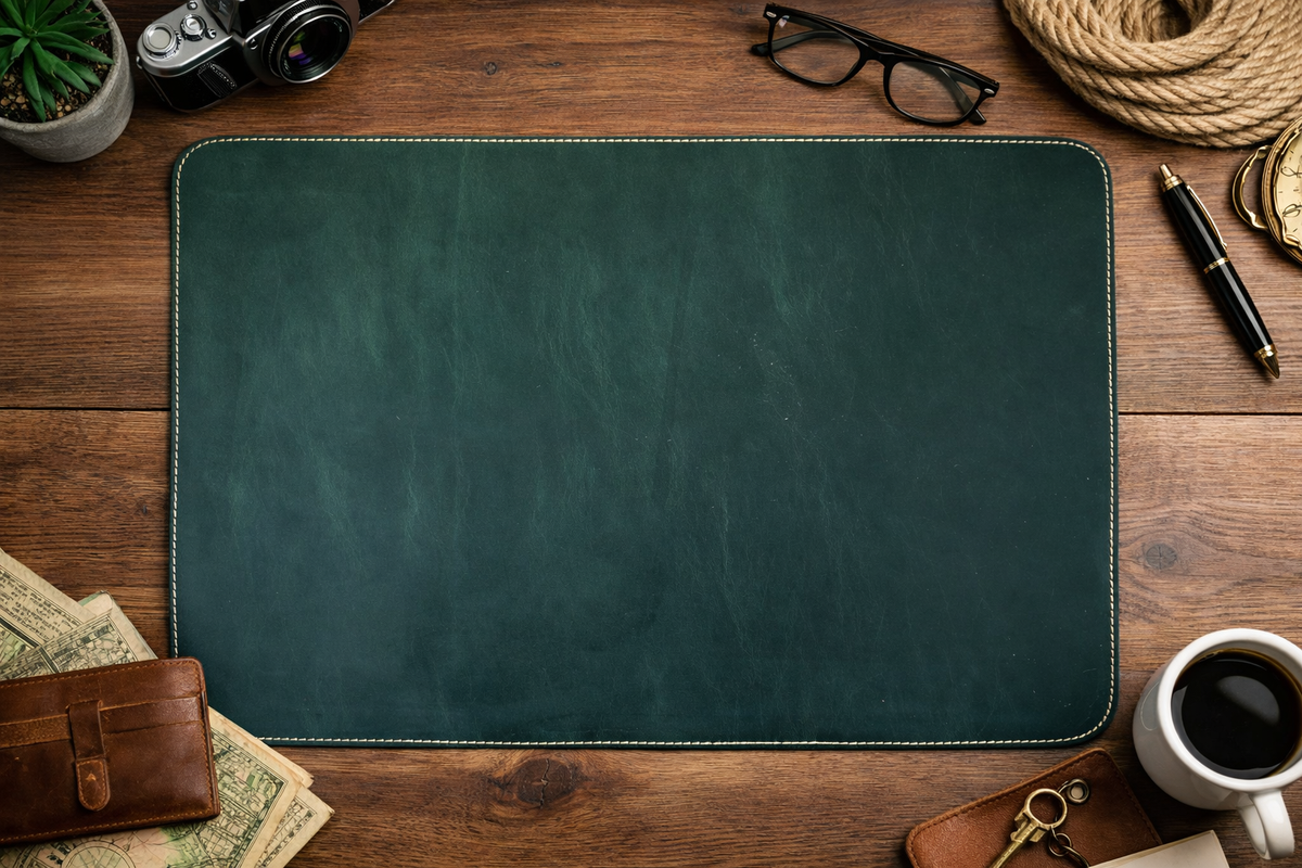 Premium Genuine Leather Mouse Pad, Stitched Edges : Light Brown, Medium