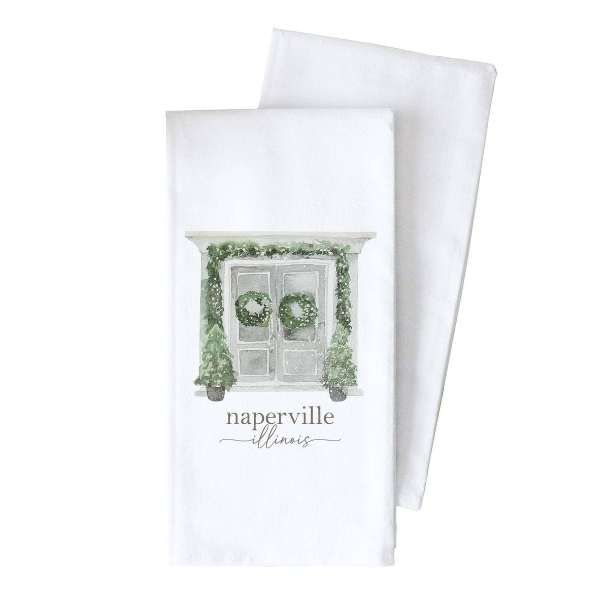 Custom Christmas Doors Tea Towel: Natural