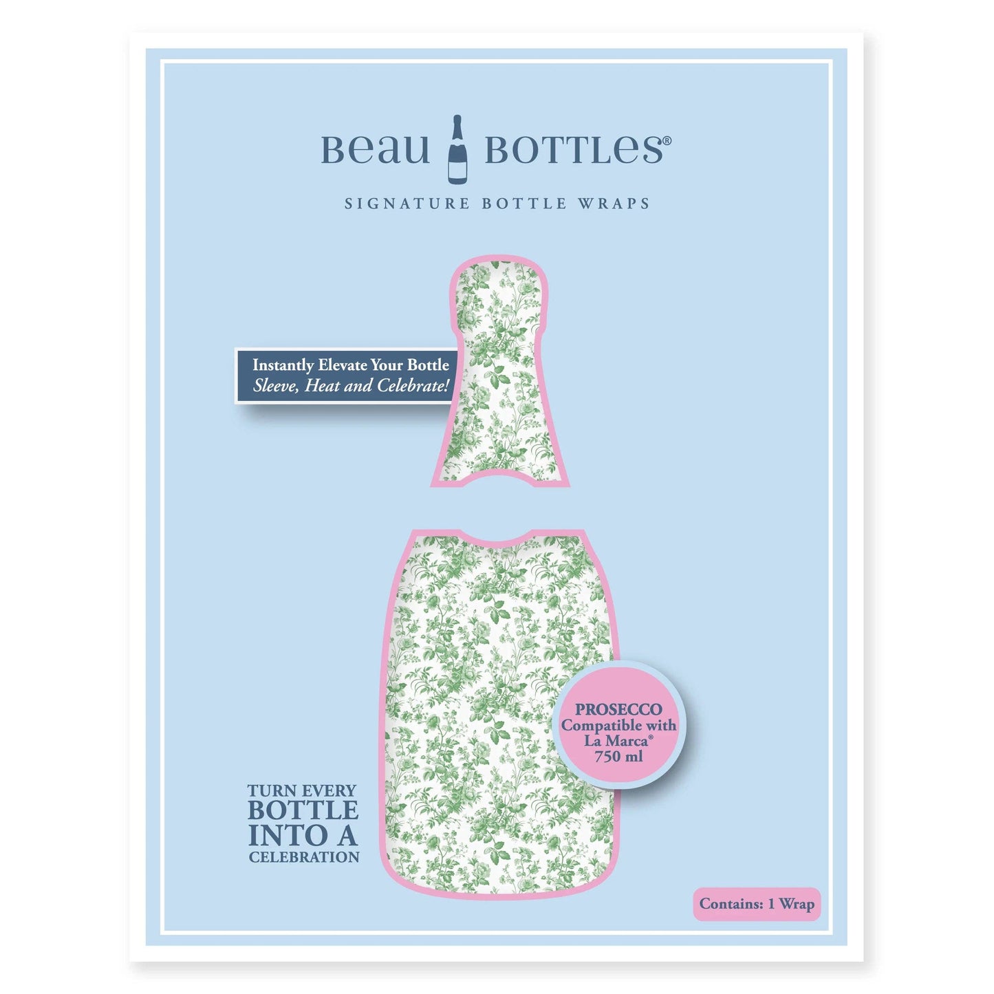 Beau Bottles Grandmillennial Green Floral Prosecco Bottle Wrap