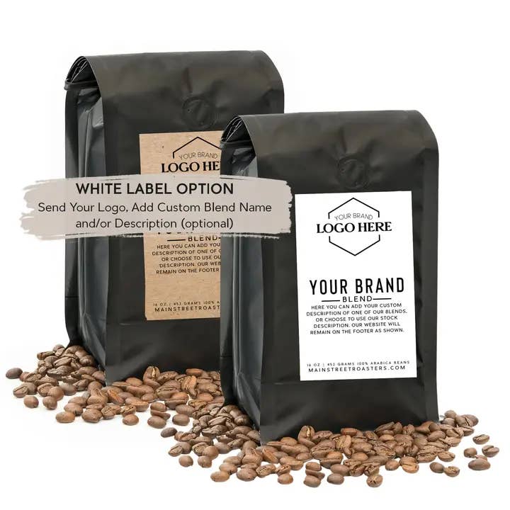 Custom Label Coffee Bags | Private Label | Branded 10 oz: Main Street Blend, Ground, Kraft Label