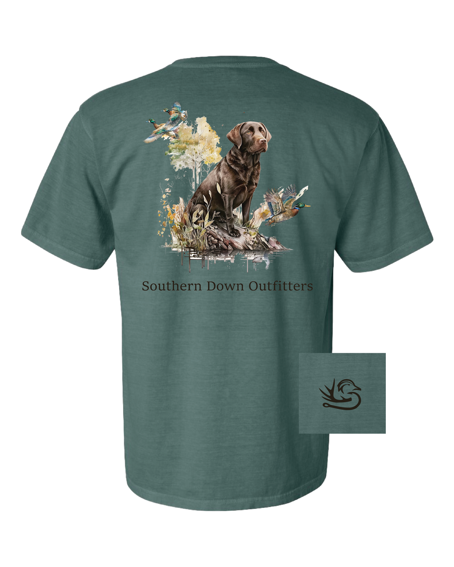 Chocolate Lab Tee: Blue Spruce, Medium