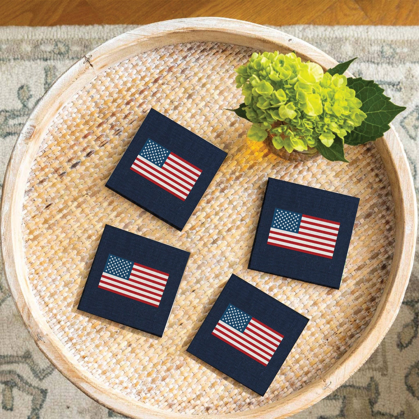 American Flag Needlepoint Coaster Set