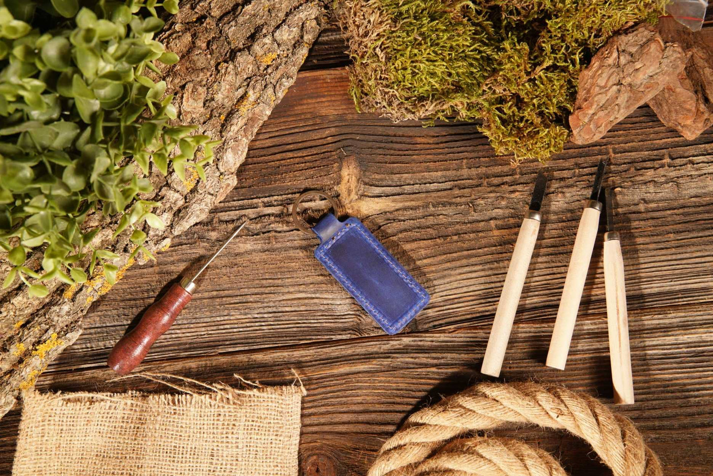 Leather Keychain, Geniune Leather Keychain: Dark Brown