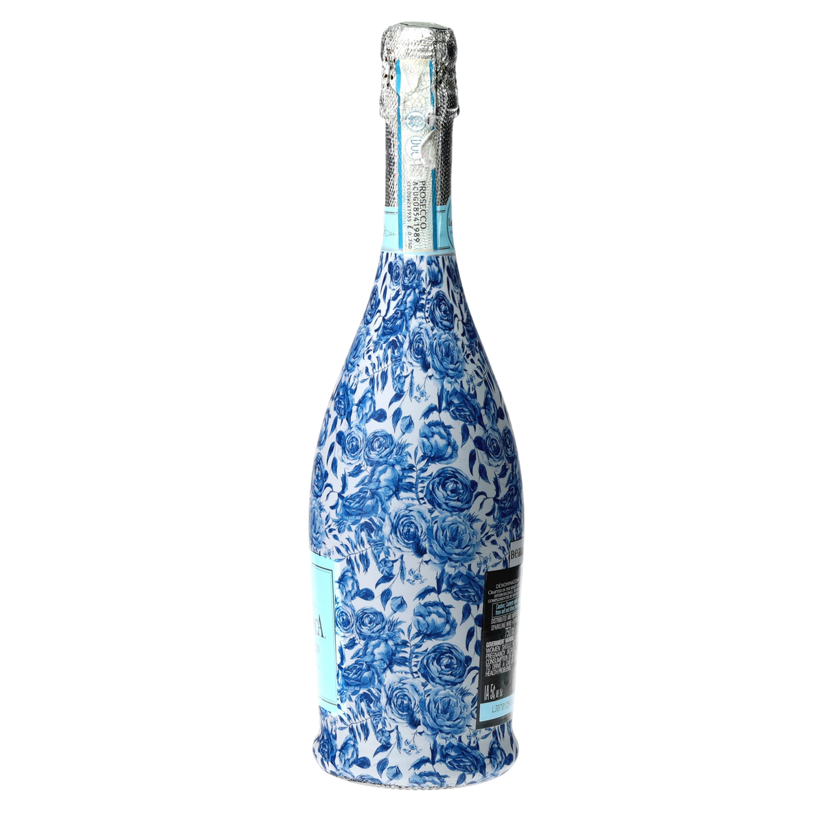 Blue Porcelain Roses Prosecco Bottle Wrap