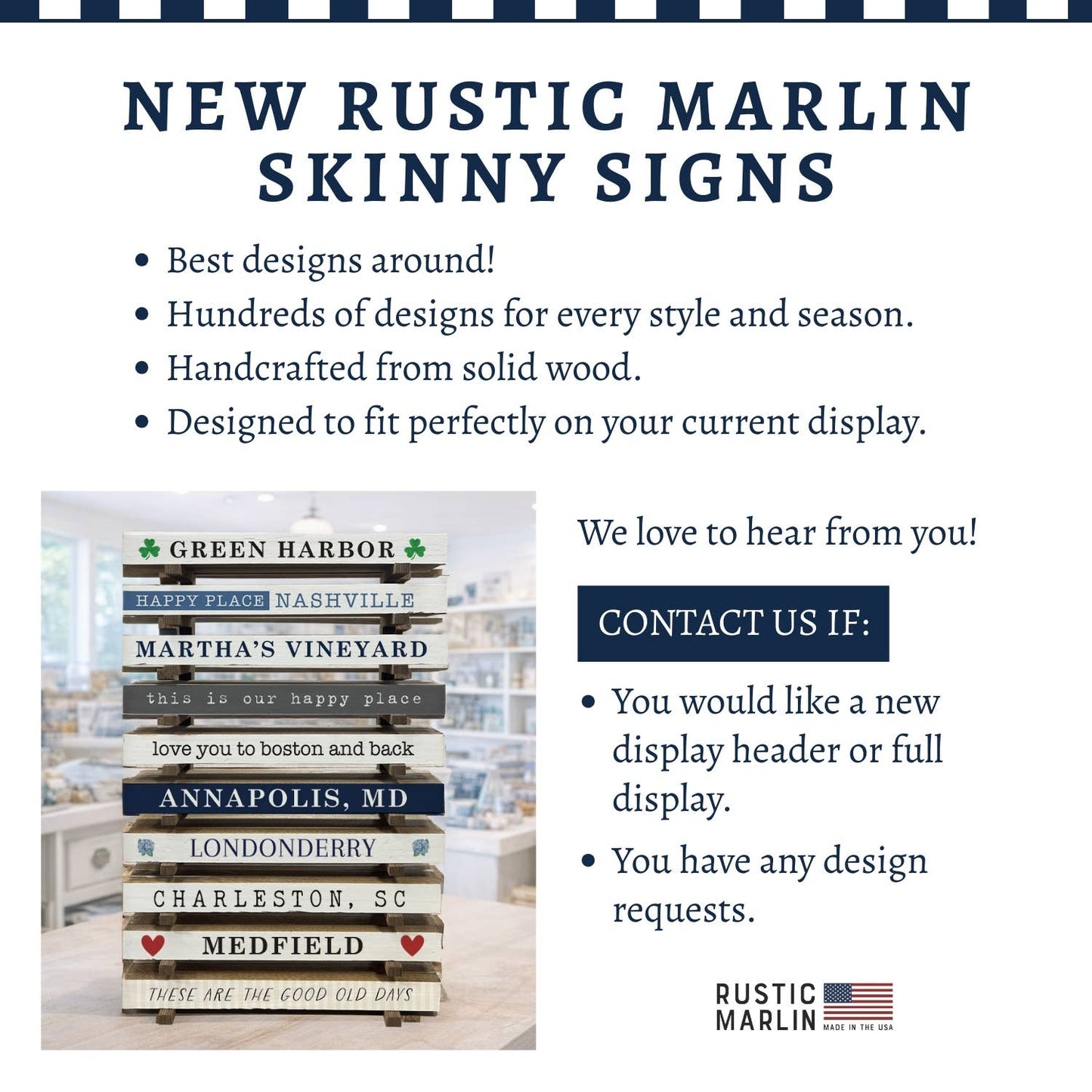 American Flag Personalized Skinny Sign | USA Wooden Decor