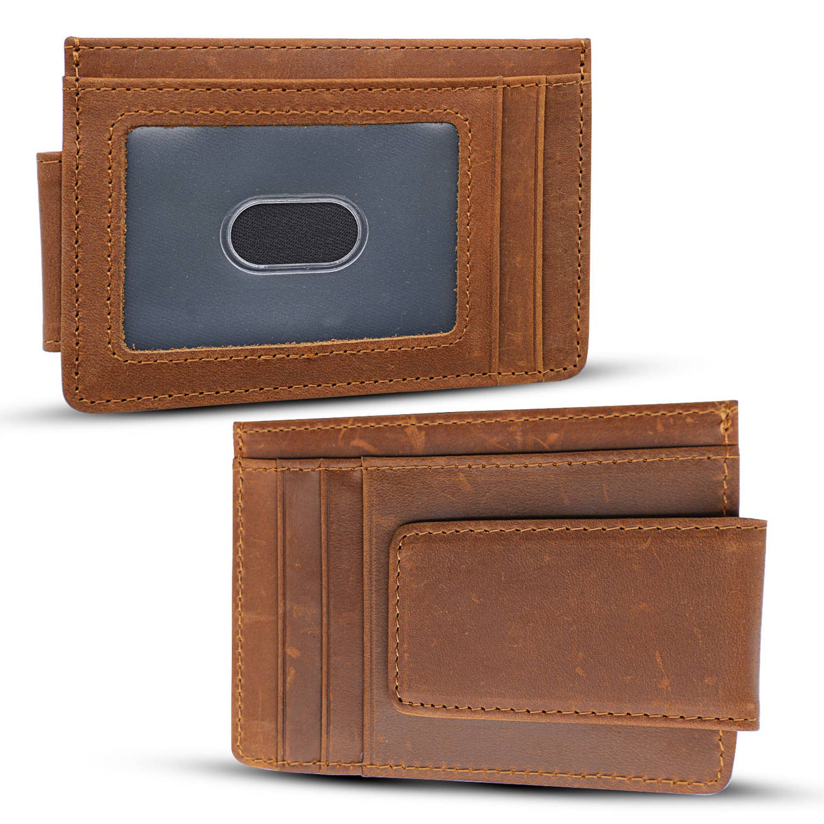 Personalized Leather Wallet with Magnet Clip: Dark Brown
