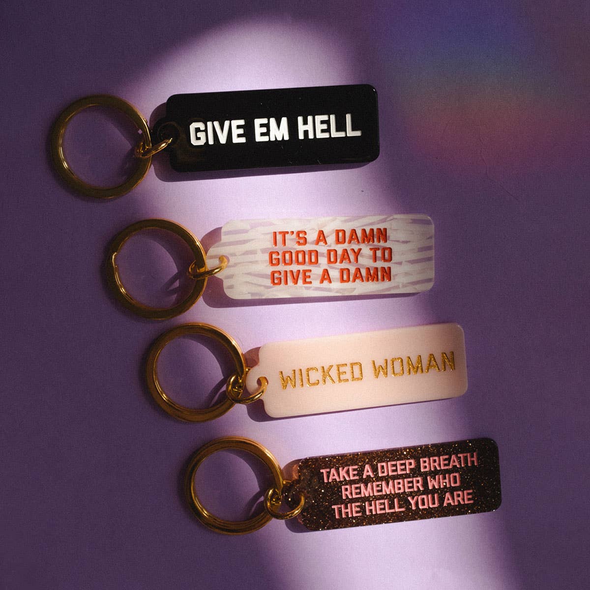 Give A Damn Glitter Rectangle Keychain