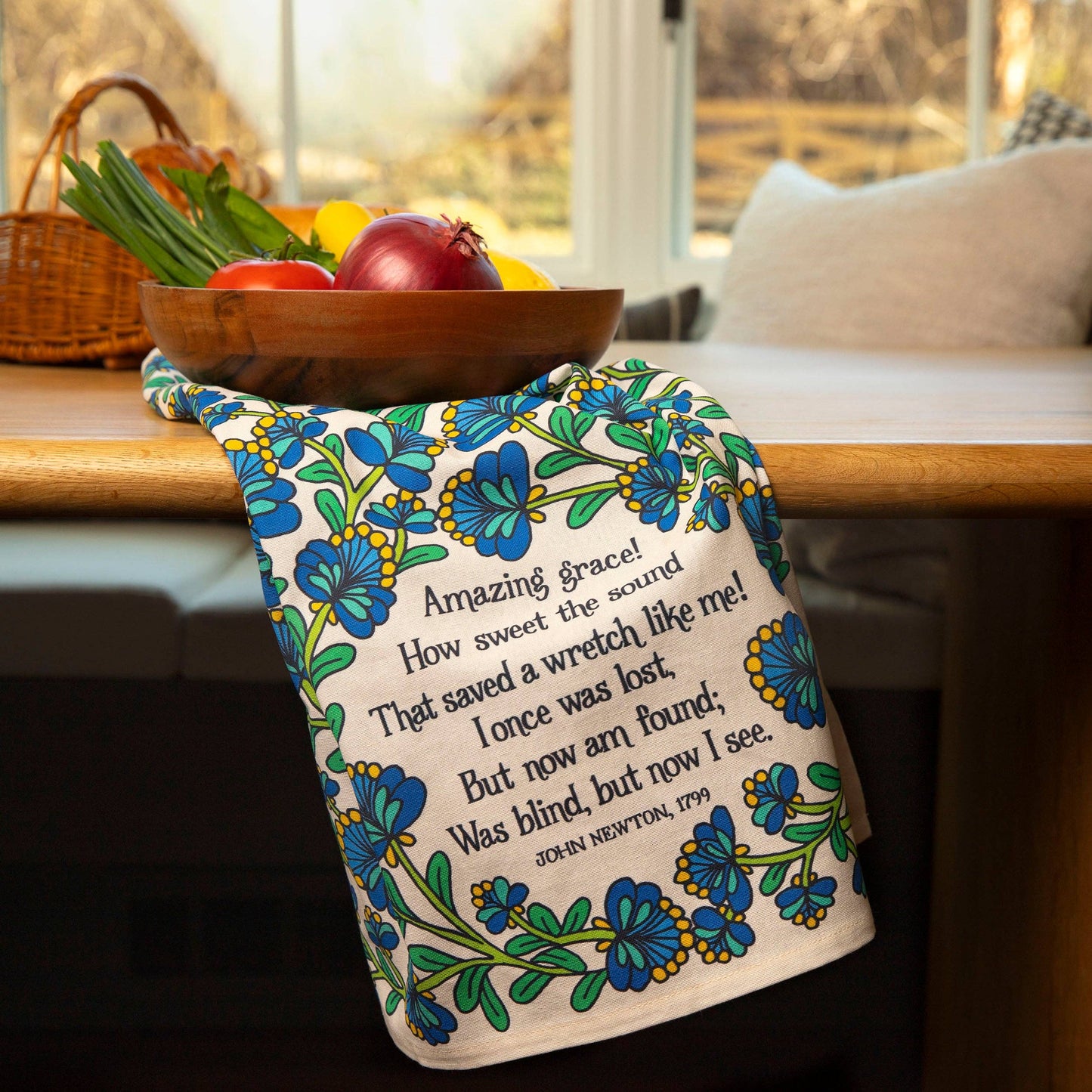 Amazing Grace Hymn Tea Towel - Full Color Cream