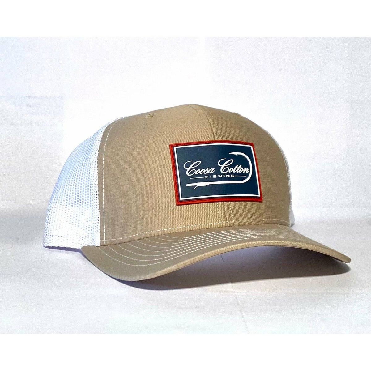 Khaki / White Trucker Hat - Rubber Patch