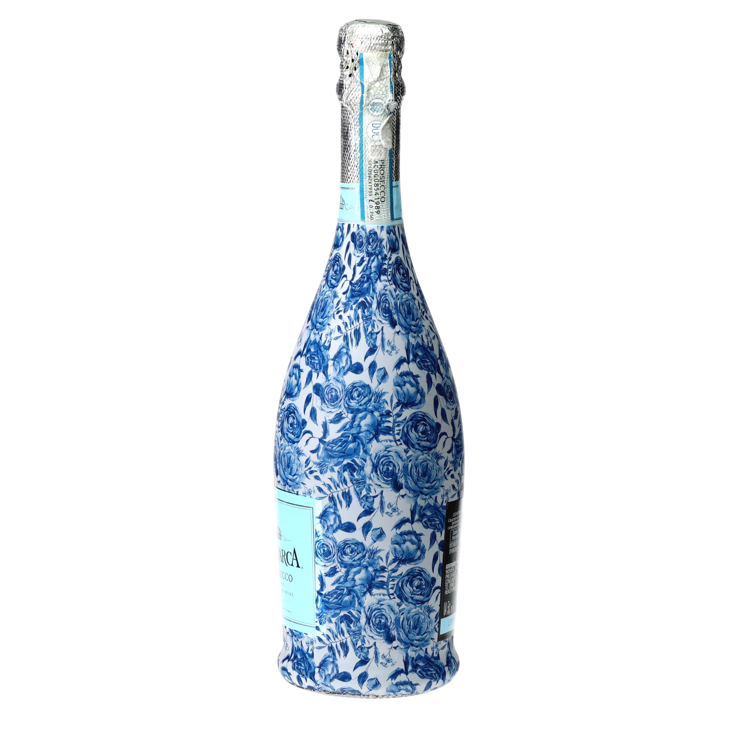 Blue Porcelain Roses Prosecco Bottle Wrap