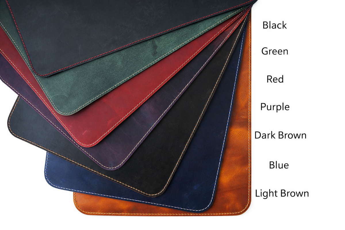 Premium Genuine Leather Mouse Pad, Stitched Edges : Light Brown, Medium