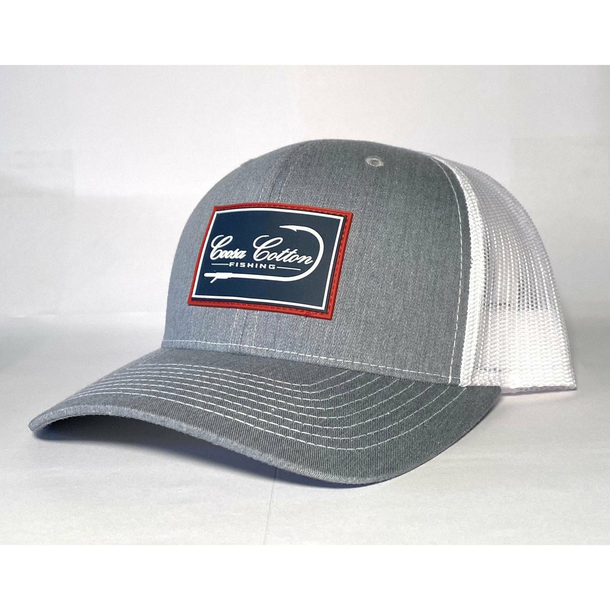 Heather Grey/ White Trucker Hat - Rubber Patch
