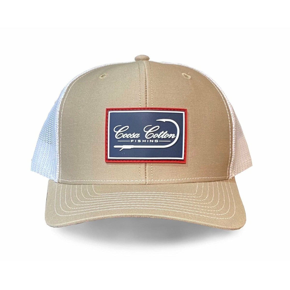 Khaki / White Trucker Hat - Rubber Patch