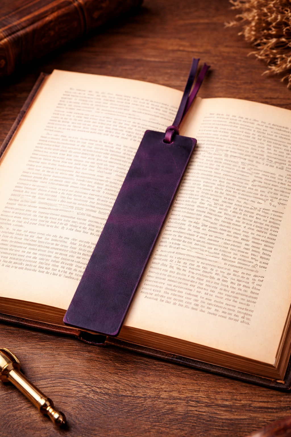 Leather Bookmark, Genuine Leather Personalized Bookmark: Brown