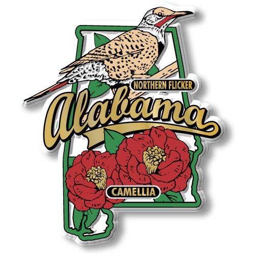 Alabama State Bird and Flower Map Magnet Made in USA
