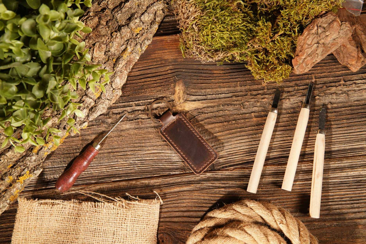 Leather Keychain, Geniune Leather Keychain: Dark Brown