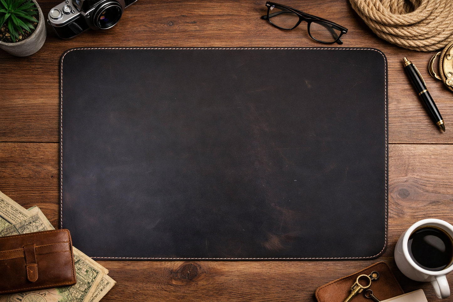 Premium Genuine Leather Mouse Pad, Stitched Edges : Light Brown, Medium