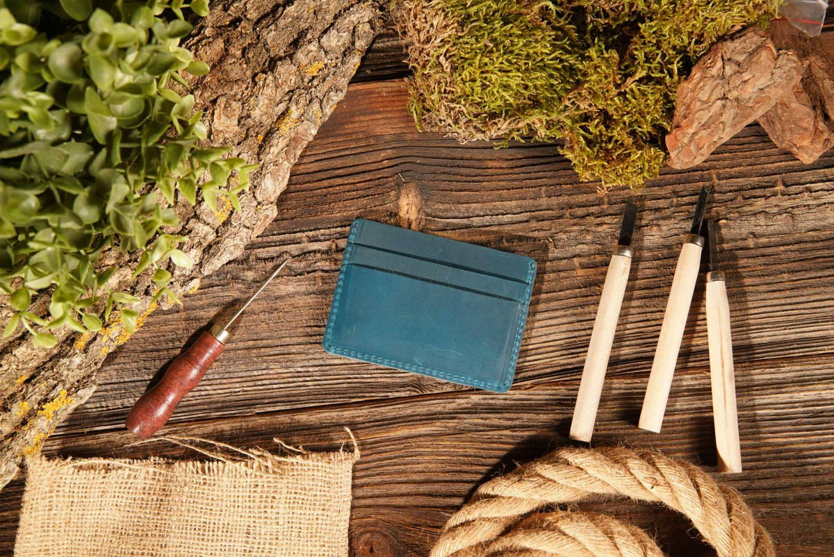 Leather Card Holder Wallet, Handmade Wallet for Men: Black