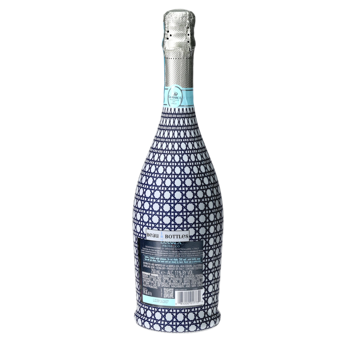 Navy & White Cane Prosecco Bottle Wrap