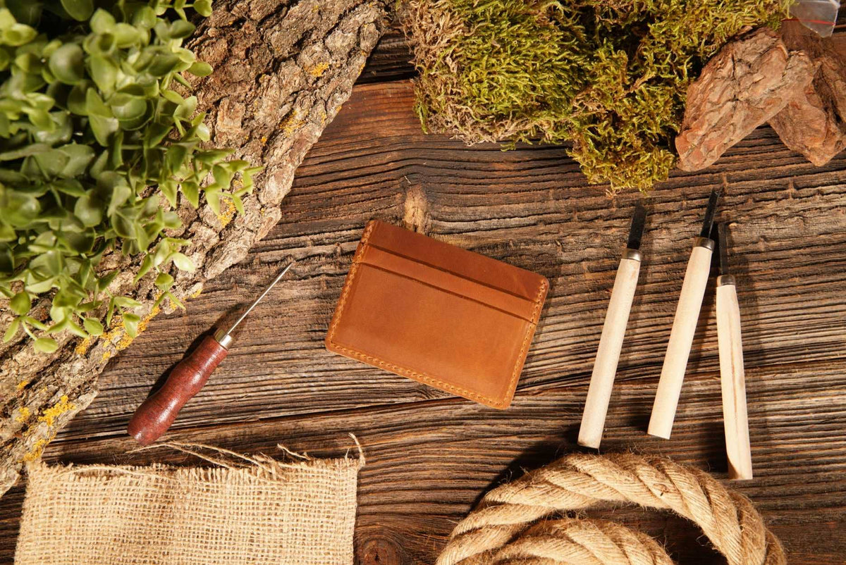 Leather Card Holder Wallet, Handmade Wallet for Men: Black