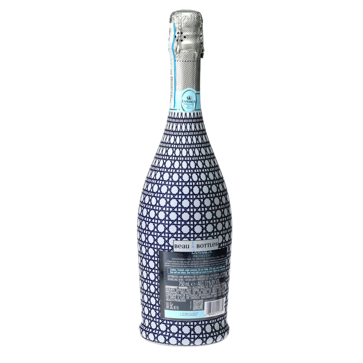 Navy & White Cane Prosecco Bottle Wrap