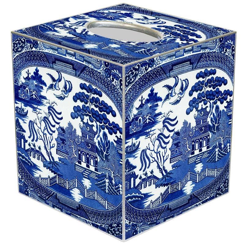 TB1386 Blue Willow Tissue Box Cover: Paper Mache