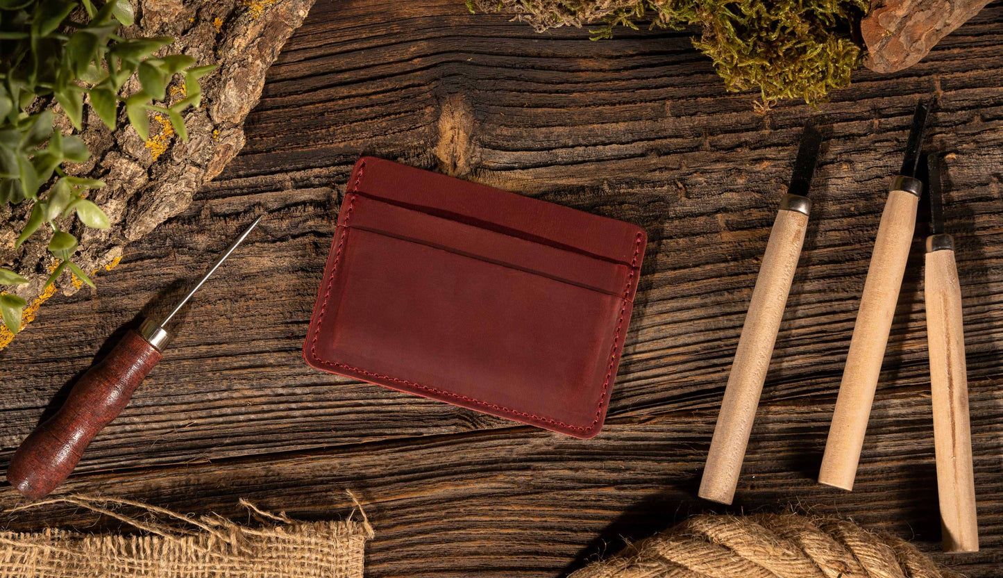 Leather Card Holder Wallet, Handmade Wallet for Men: Black
