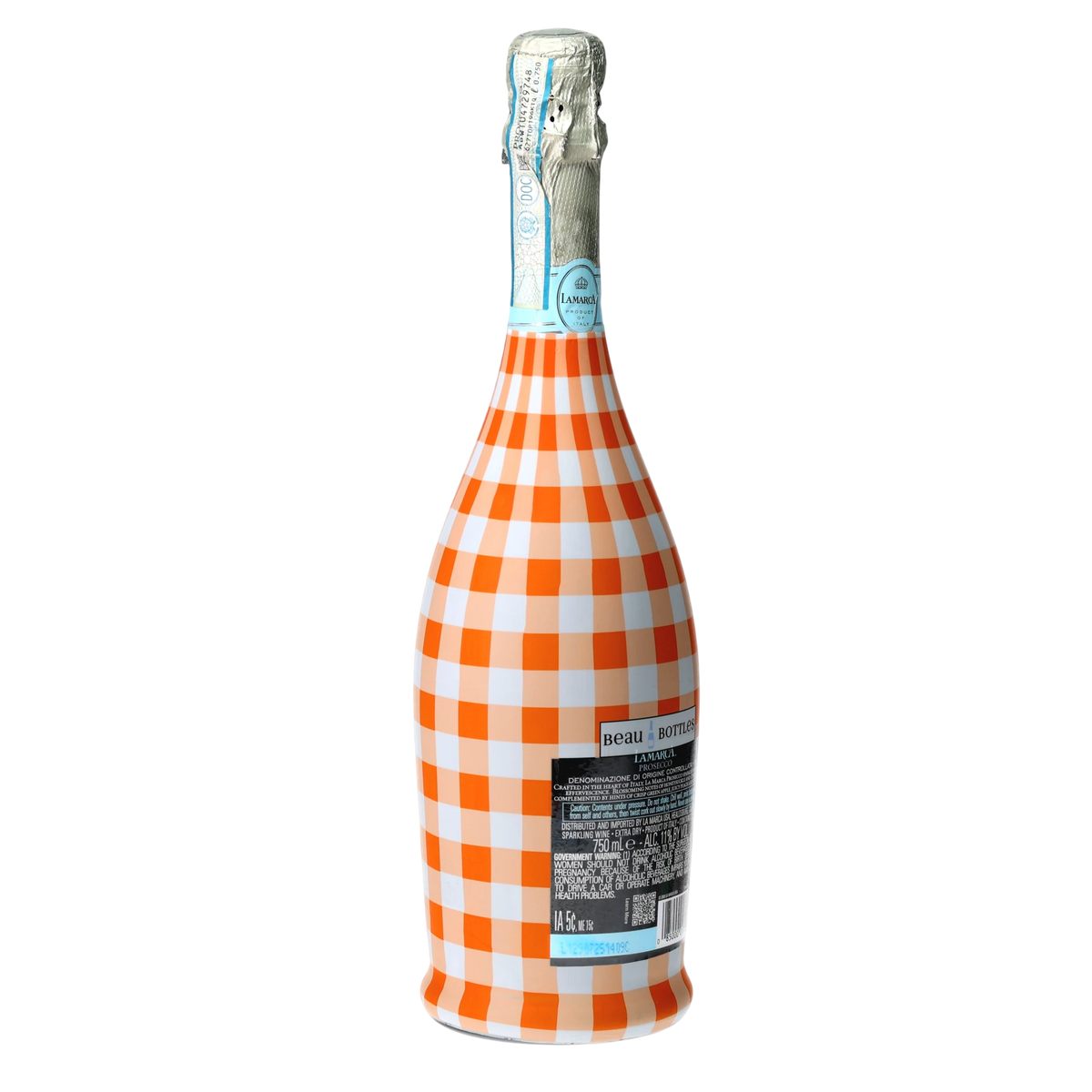 Beau Bottles Orange & White Gingham Prosecco Bottle Wrap
