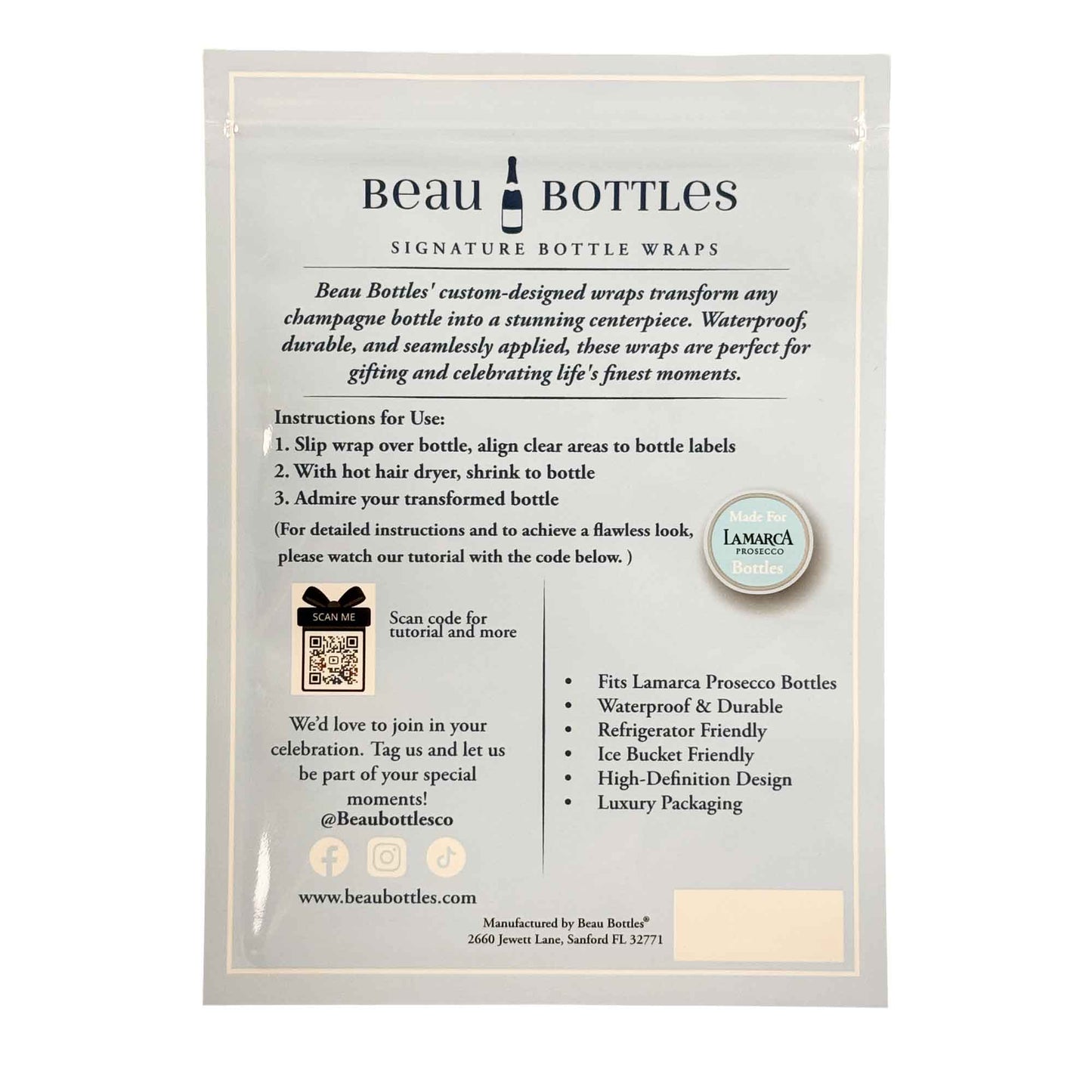 Beau Bottles Wrap Lamarca Grandmillenial Blue Floral- prosecco collection