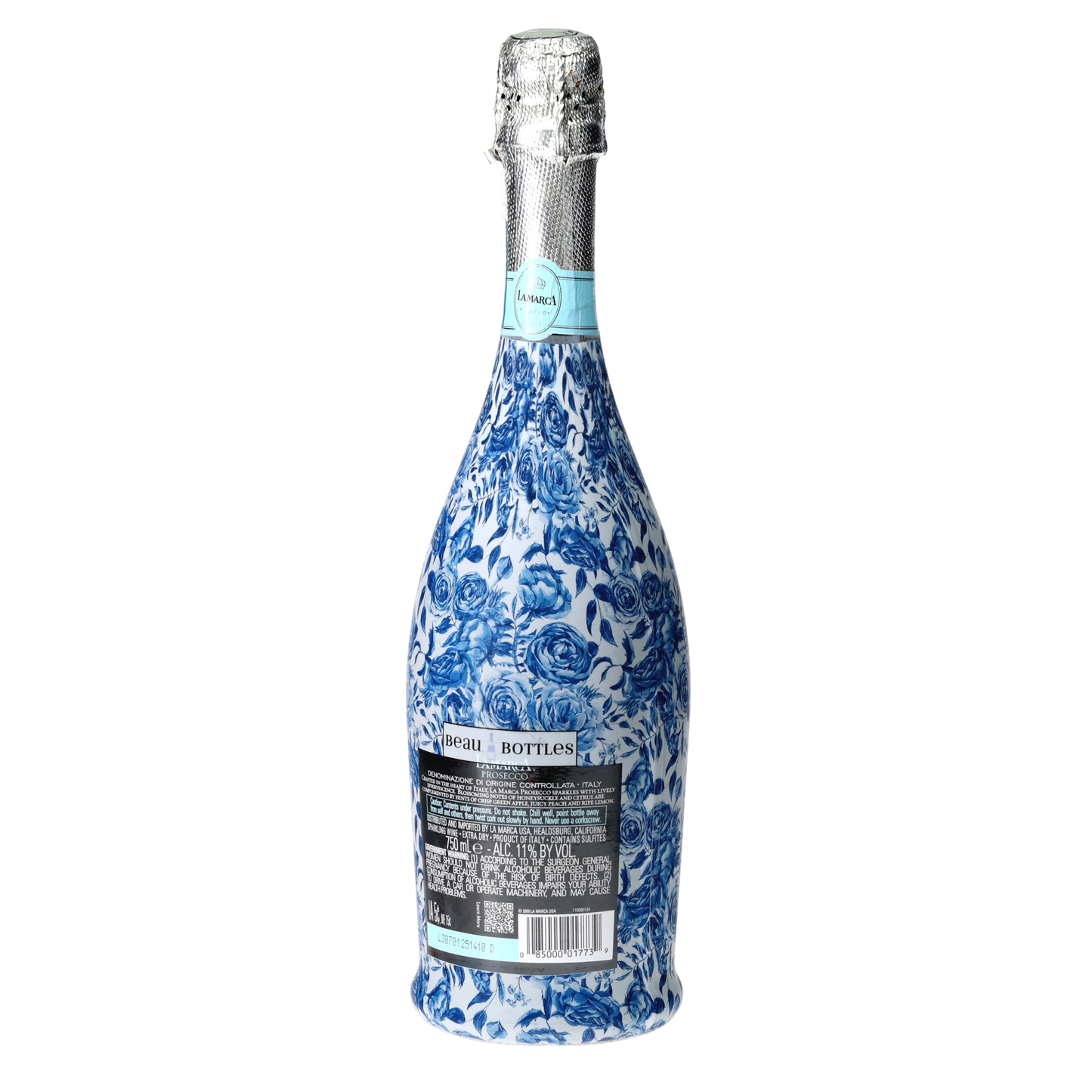 Blue Porcelain Roses Prosecco Bottle Wrap