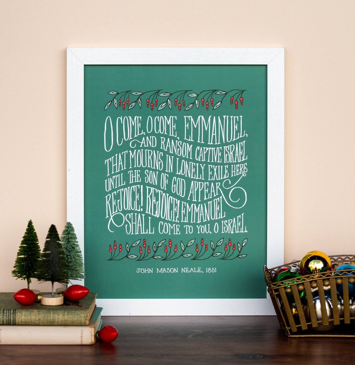 O Come, O Come Emmanuel Hymn Art Print - 11x14 Alpine Green