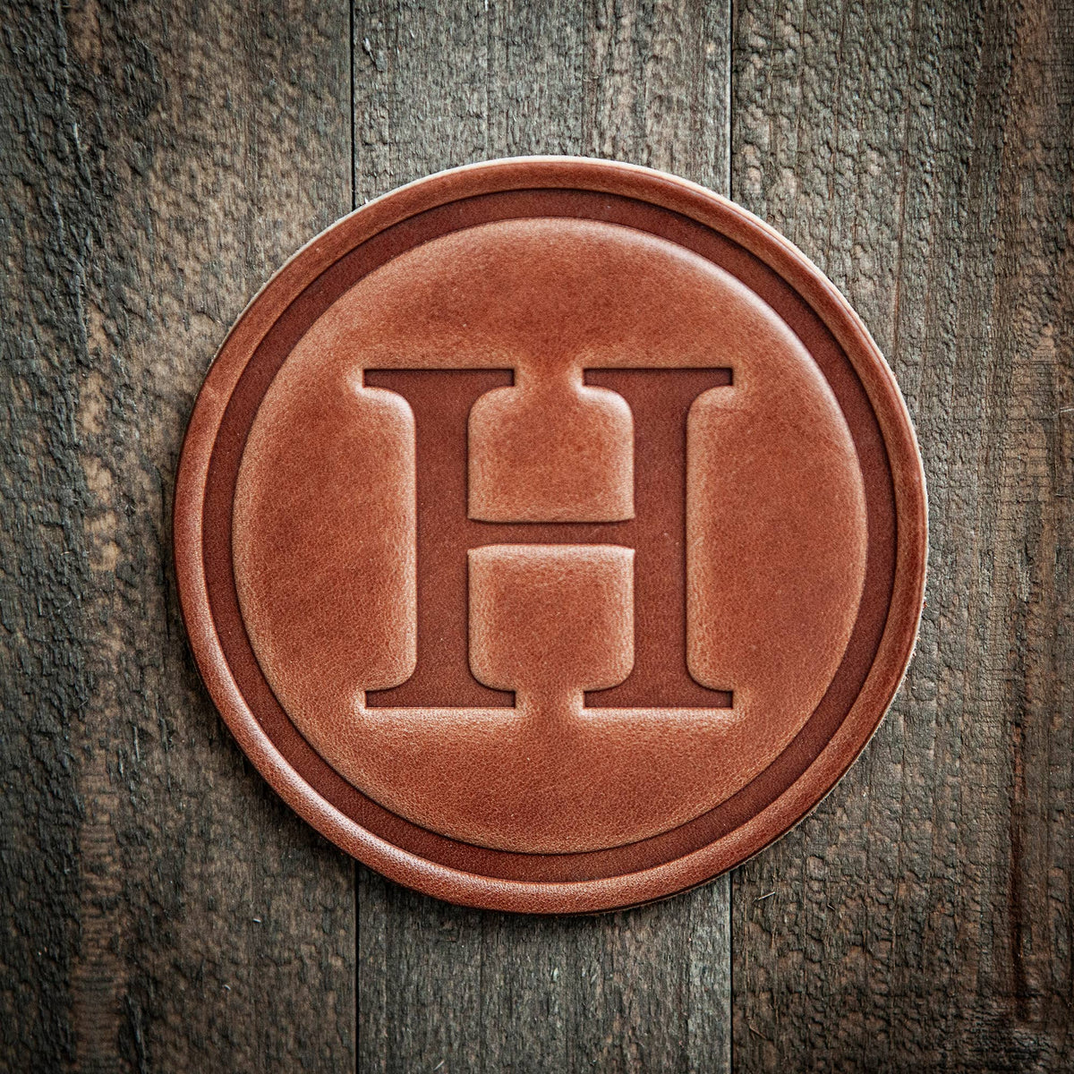 H Monogram Letter Leather Coaster