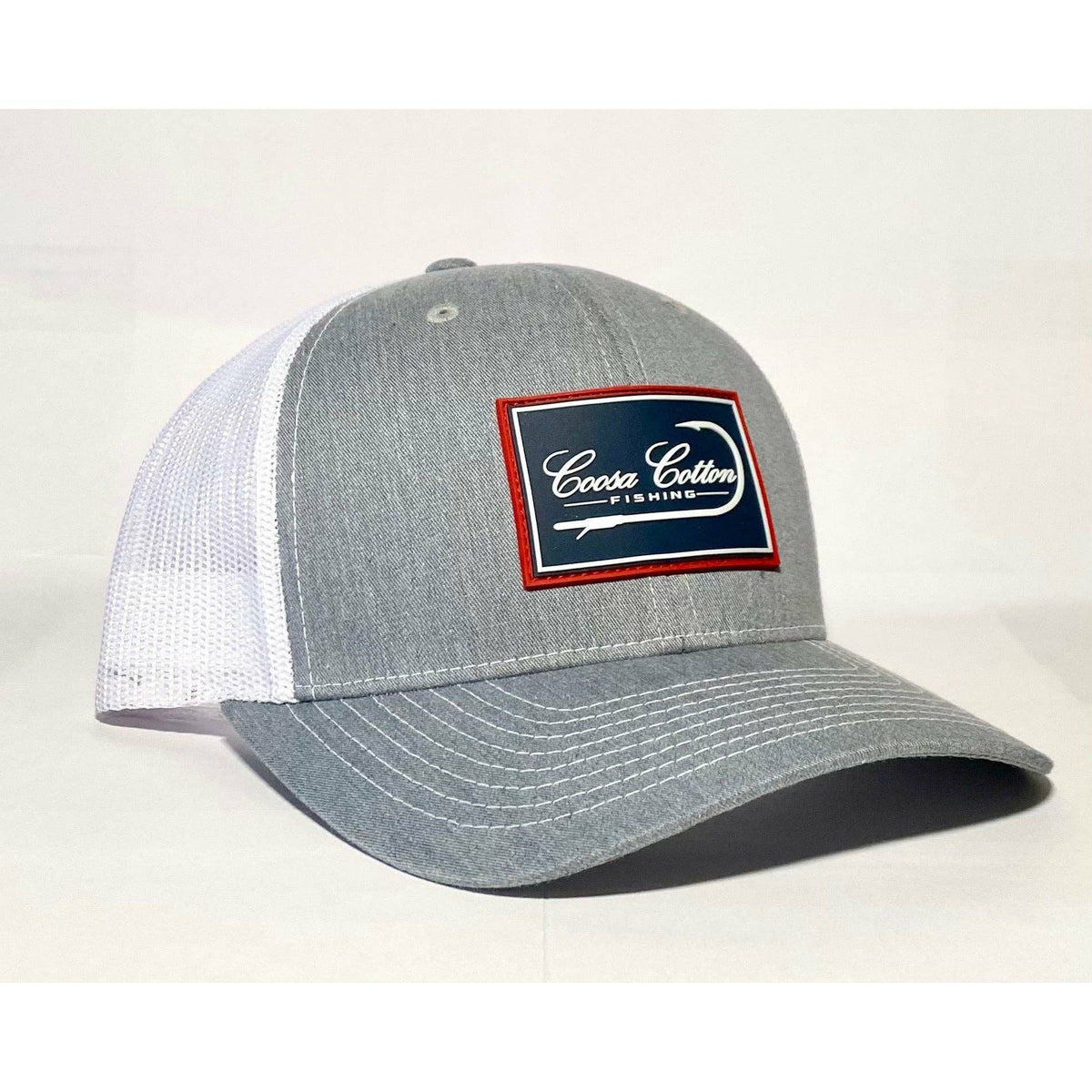 Heather Grey/ White Trucker Hat - Rubber Patch