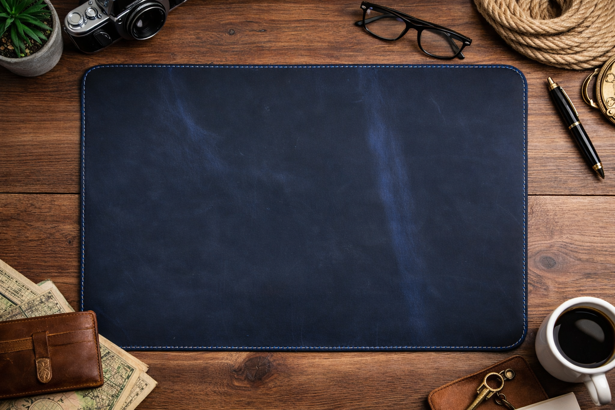 Premium Genuine Leather Mouse Pad, Stitched Edges : Light Brown, Medium