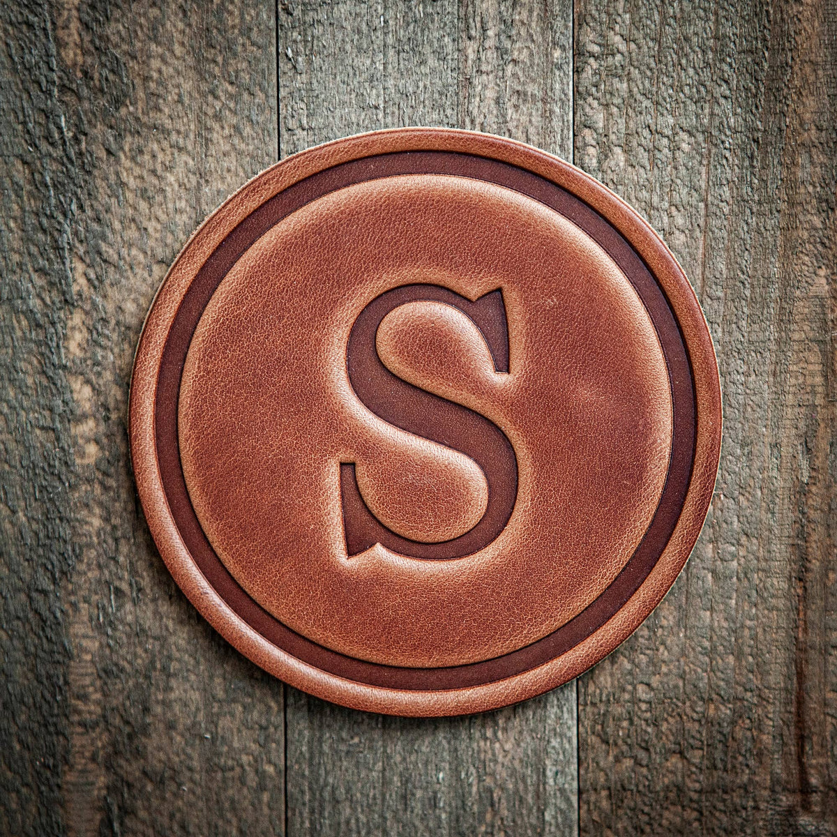 S Monogram Letter Leather Coaster