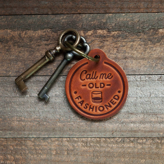 Call Me Old Fashioned Leather Keychain Circle